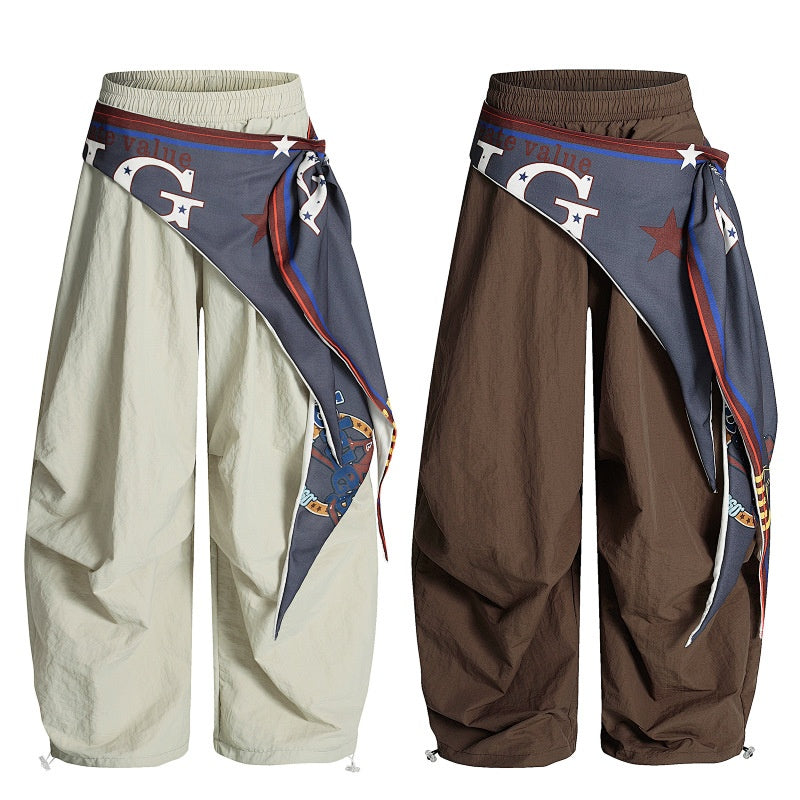 American-style streetwear harem pants Bandana Sash Parachute Barrel Bottoms