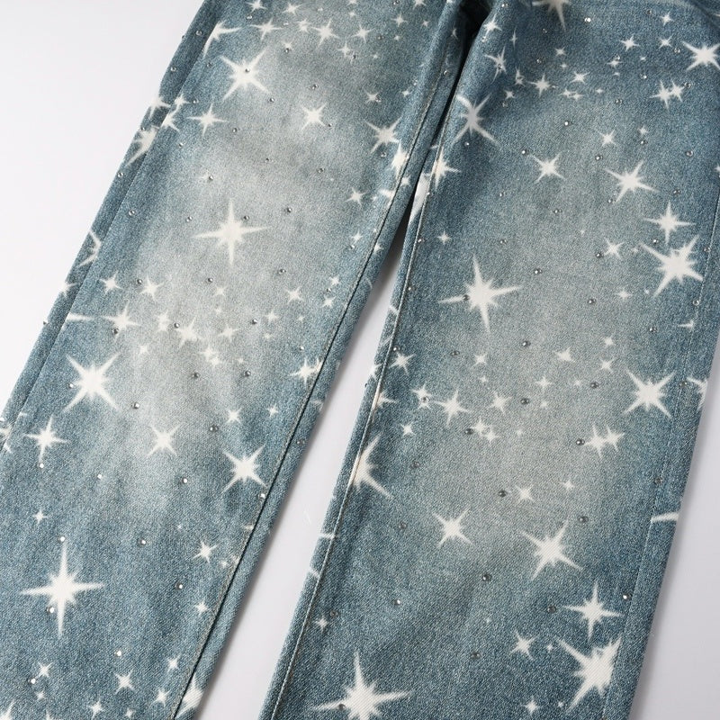 Purple brand Jeans High-quality pure cotton streetwear trousers Rhinestone-embellished loose straight-leg trousers