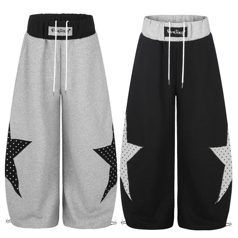 American-style streetwear harem pants Two-Tone Star Graphic Drawstring Wide Legs