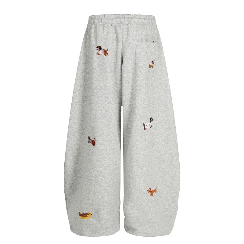 American-style streetwear harem pants Multi Puppy Motif Relaxed Draped Sweat Trousers