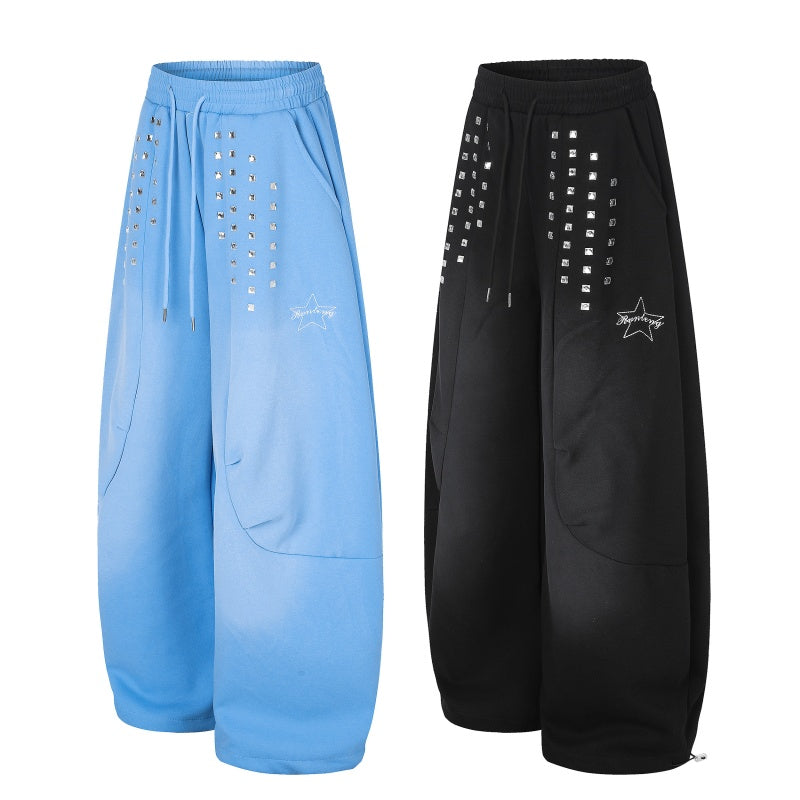 American-style streetwear harem pants Y2K Crystal Embellished Wide Leg Sweat Trousers
