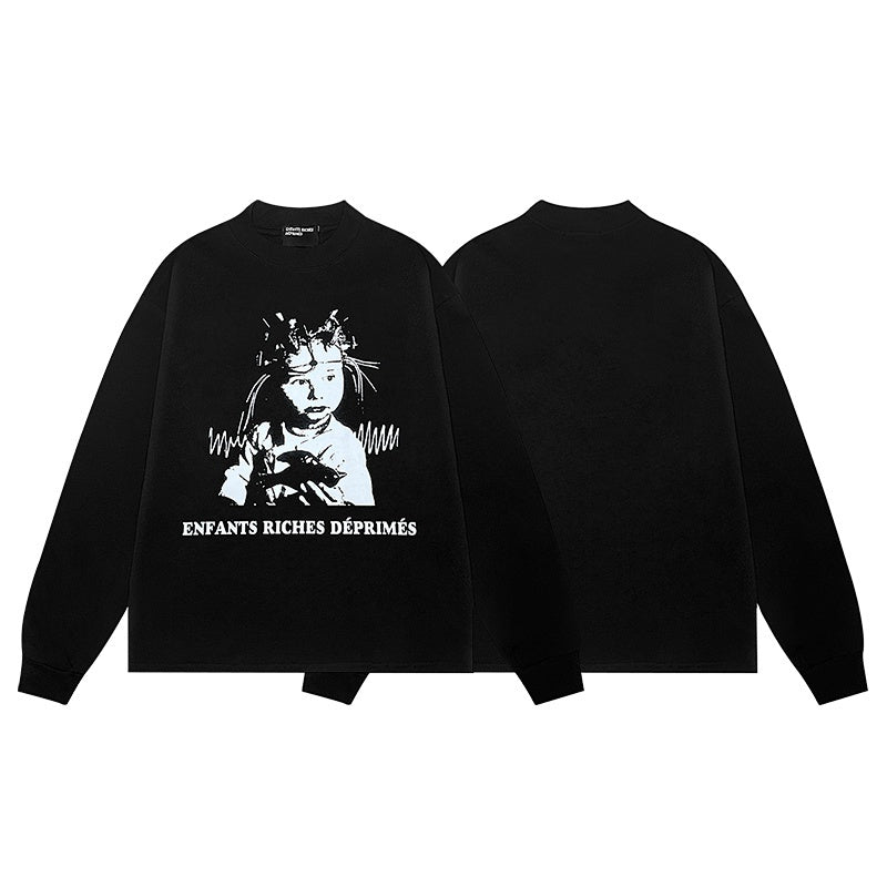 ERD Long sleeved shirt Cropped Streetwear Top Worn-effect Portrait & Letter Graphic