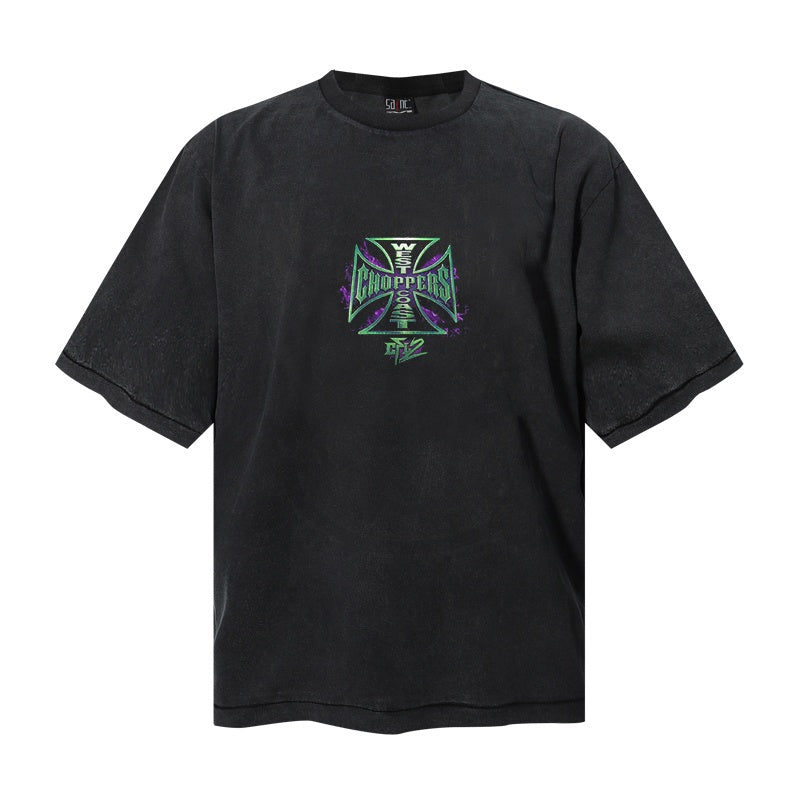 Saint Michael T Shirts Green Undead Rider Retro Motorcycle Streetwear