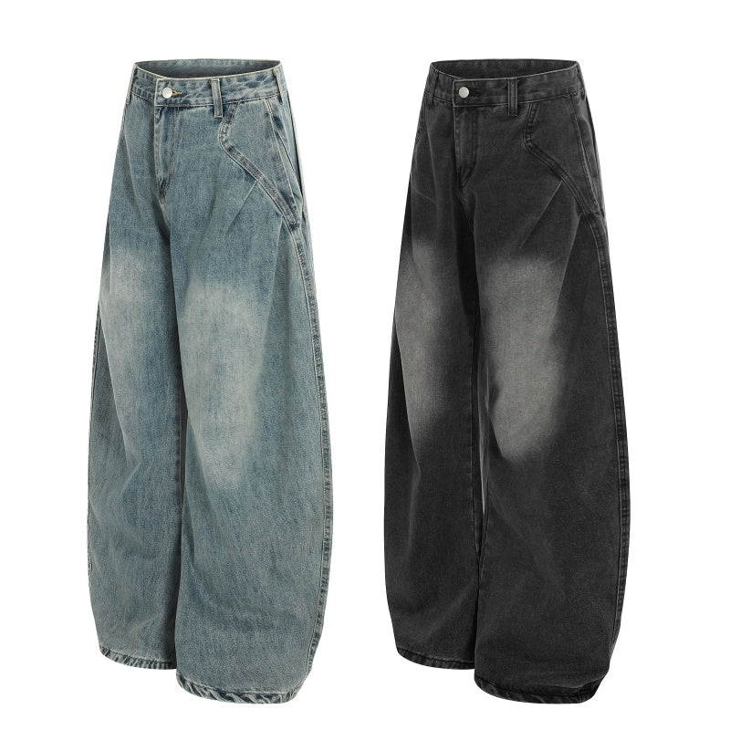 American-style streetwear harem pants Pleated Front Relaxed Curved Denim