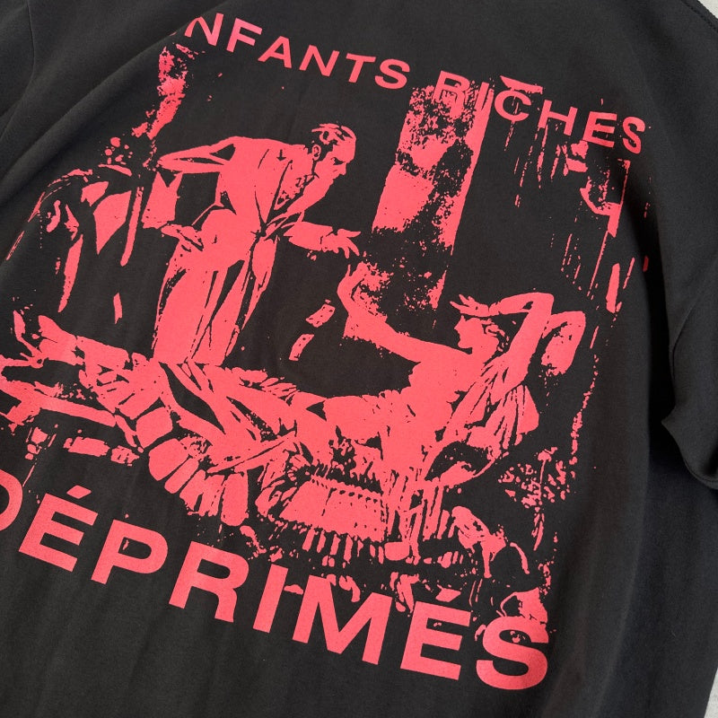 ERD T Shirts Dual Vertical Text Red Portrait Vintage Black Oversized Tee