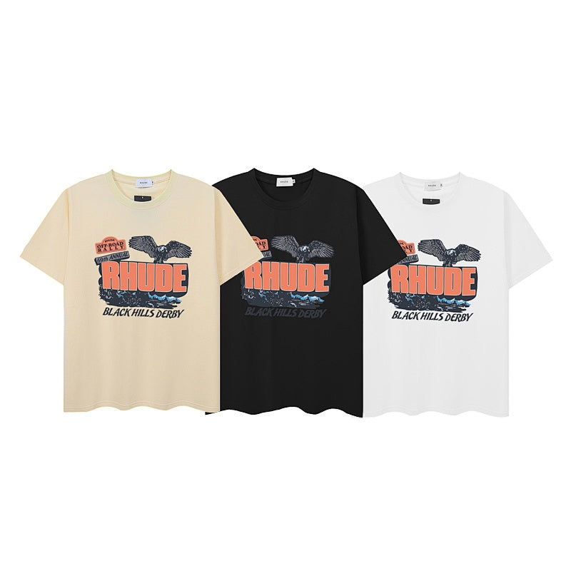 RHUDE T Shirts Retro Flying Eagle Typography