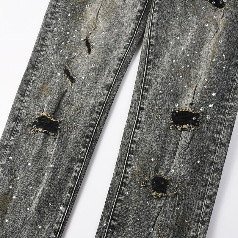 Purple brand Jeans High-quality pure cotton streetwear trousers Rhinestone