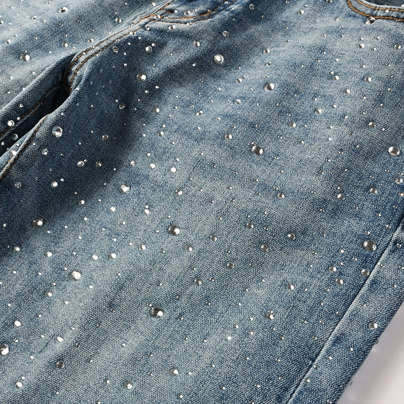 Purple brand Jeans High-quality pure cotton streetwear trousers Rhinestone