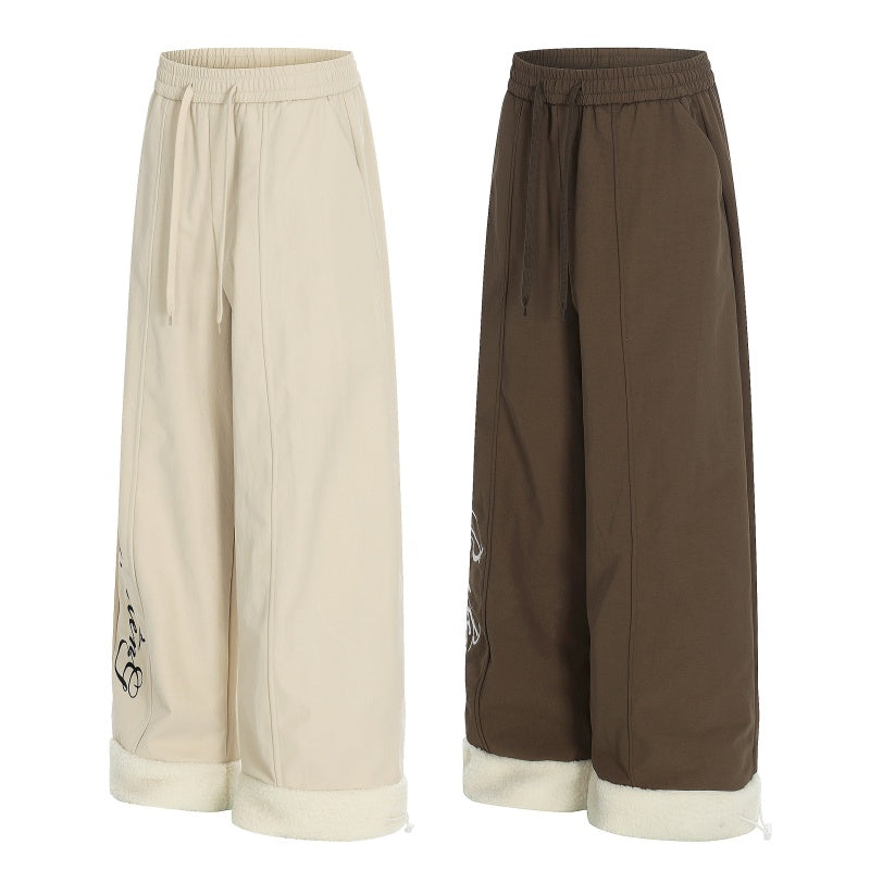 American-style streetwear harem pants Fleece-lined and thickened Sherpa Fleece Cuffed Hem Trousers