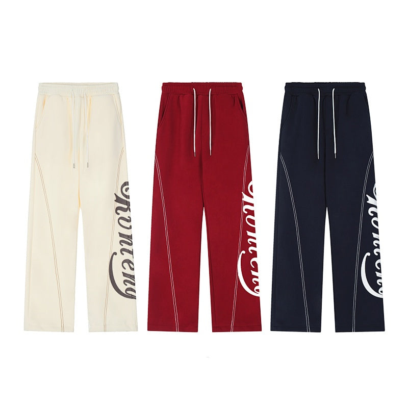 American-style streetwear harem pants Vertical side letter print casual loose cut plus velvet