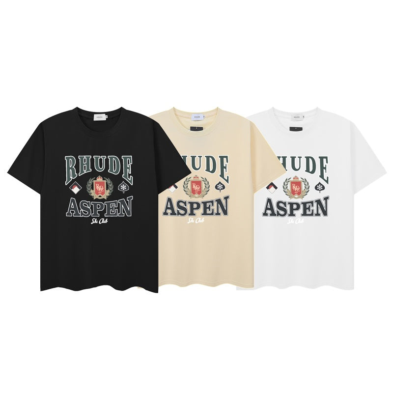 RHUDE T Shirts Distressed Aspen Lettering Art