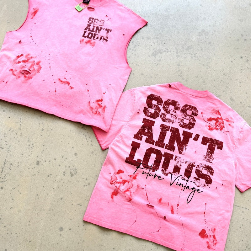 Unisex Vintage T Shirts "Saint Street Dirty" Graffiti-Style T-Shirt: Features hand-painted splatter art on the finished garment, multi-zone hand-distressing, and a heavy-duty enzyme-washed finish with spray-effect whiskering—exuding a premium, vintag