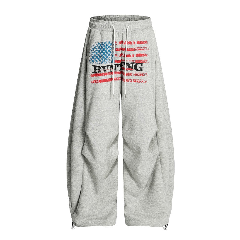 American-style streetwear harem pants Distressed Flag Print Wide Sweat Bottoms