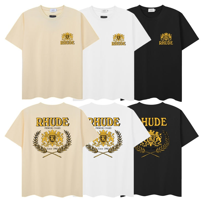 RHUDE T Shirts Crossed Sides Wreath Logo Print