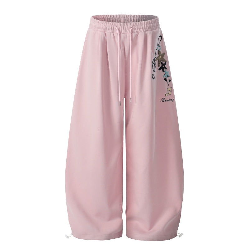 American-style streetwear harem pants Musical Script Star Print Curved Bottoms