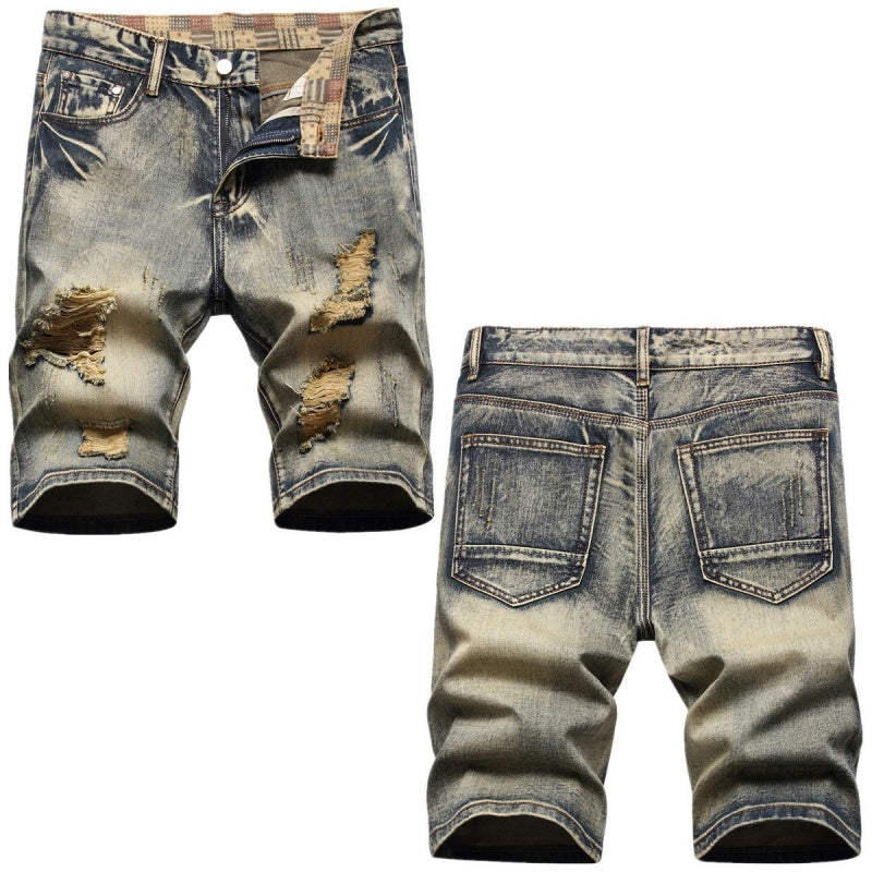 Denim shorts High-quality trendy casual pure cotton Non-stretch plus-size men's clothing