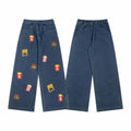 Street-style vintage jeans Retro Casual Loose Fit Straight Leg Jeans with Cute Bear Snacks Embroidery