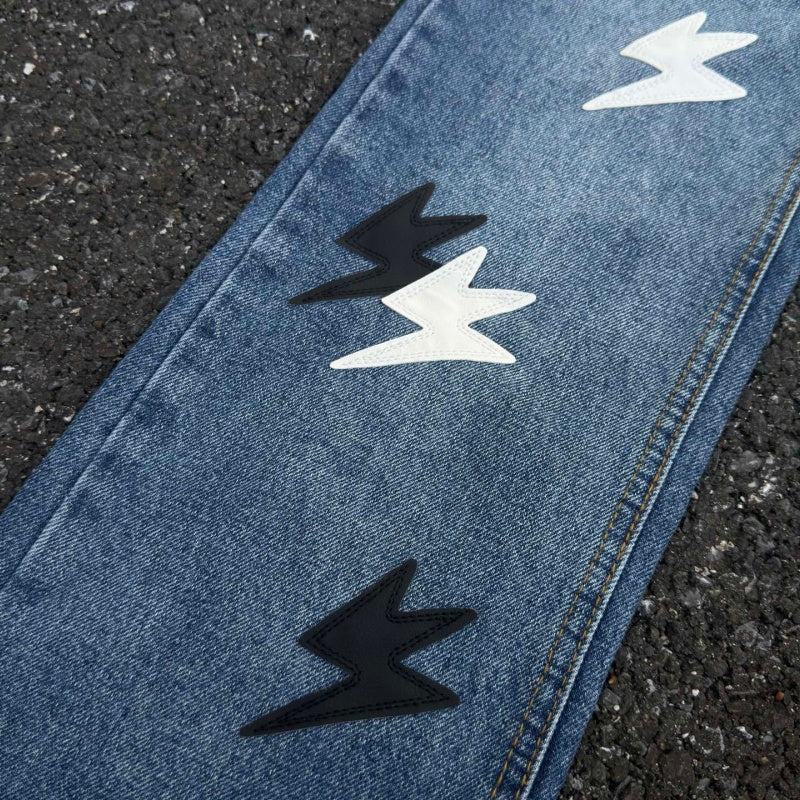 Lightning Pattern Jeans High-quality high-street pure cotton trousers