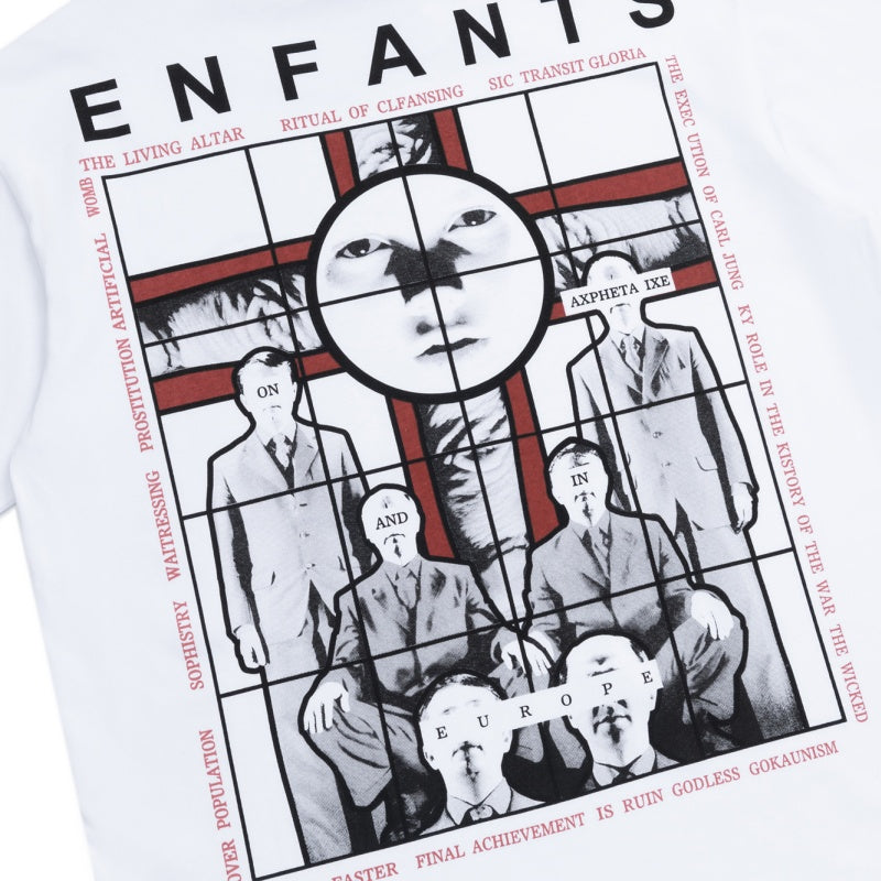 ERD T Shirts White Base Dual-Sided Graphic Red Grid Portrait Montage Back Print