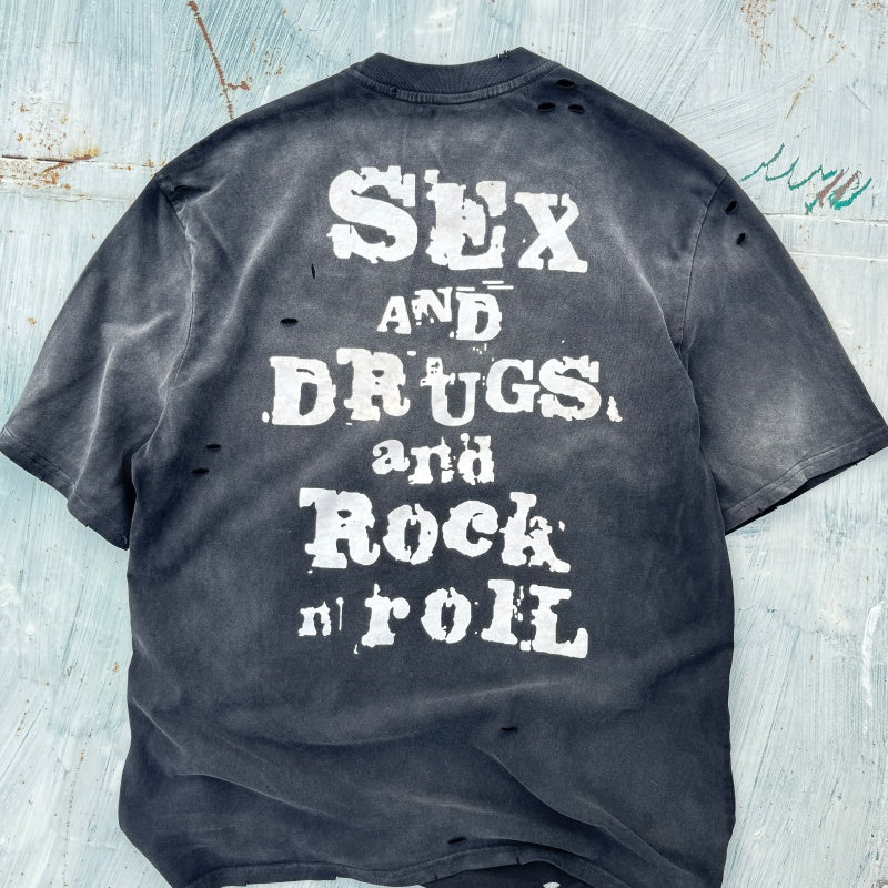 Unisex Vintage T Shirts Sex Pistols – Hand-distressed, washed, and vintage-finished at multiple points.