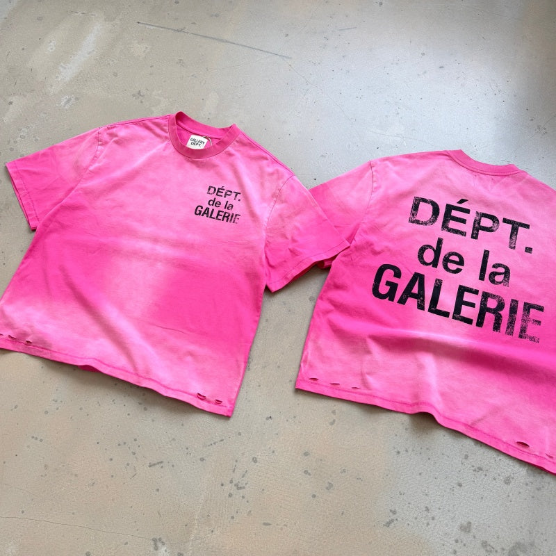 Unisex Vintage T Shirts GALLERY DEPT. 26SS "South Beach Exclusive" Street-Style T-Shirt: Multi-zone garment spray-distressing, hand-distressed hem, enzyme-washed finish, and vintage-style double-needle stitching.