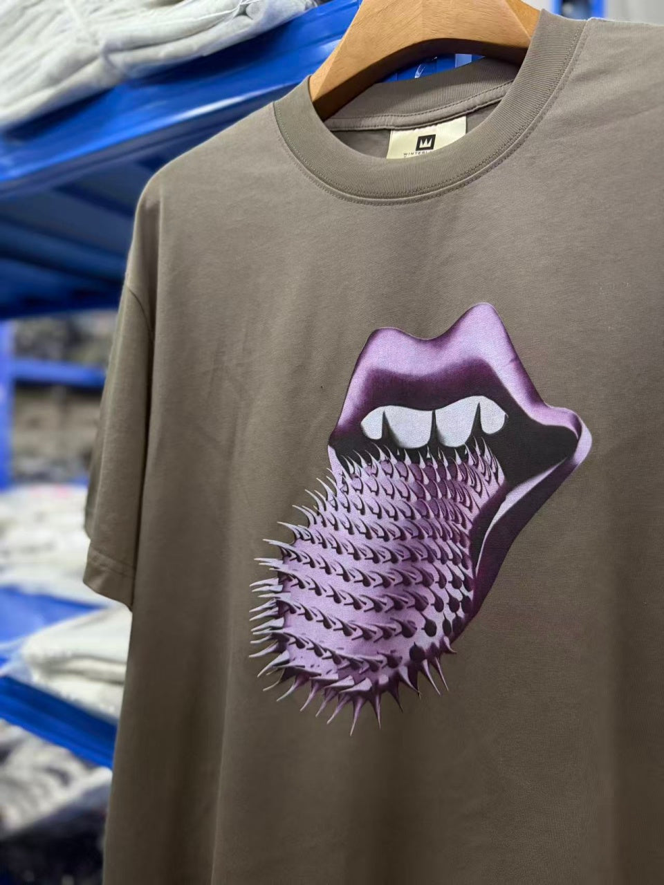 Vintage style washed summer wear T shirt Purple spiky tongue