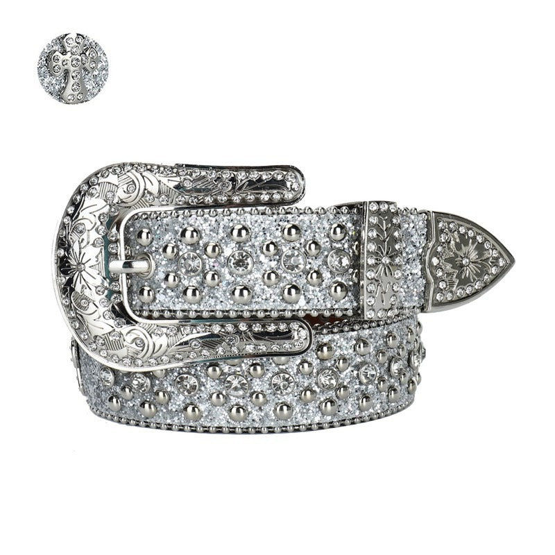 Hip-hop punk rhinestone belt silver glitter rhinestone