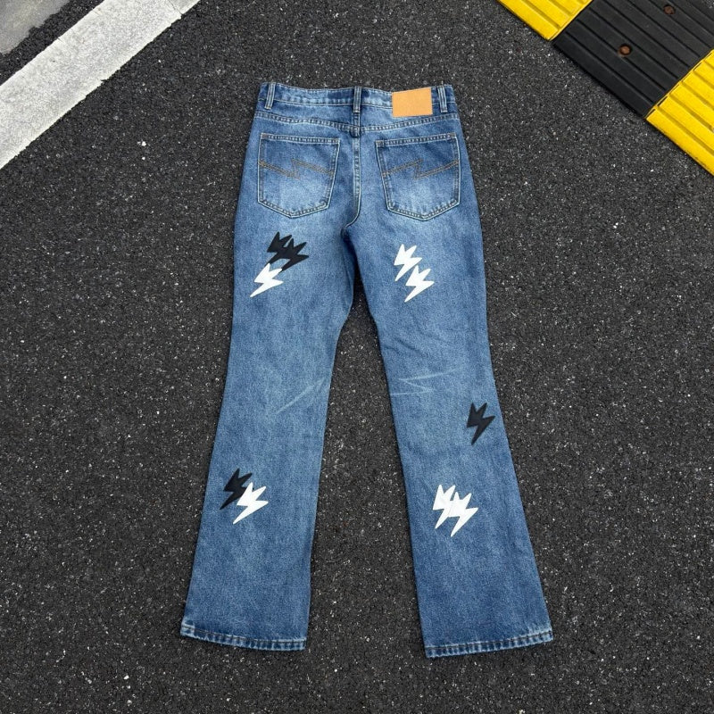 Lightning Pattern Jeans High-quality high-street pure cotton trousers