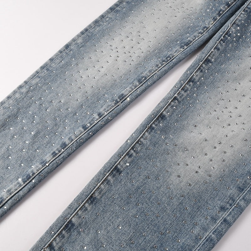 Purple brand Jeans High-quality pure cotton streetwear trousers Rhinestone cross