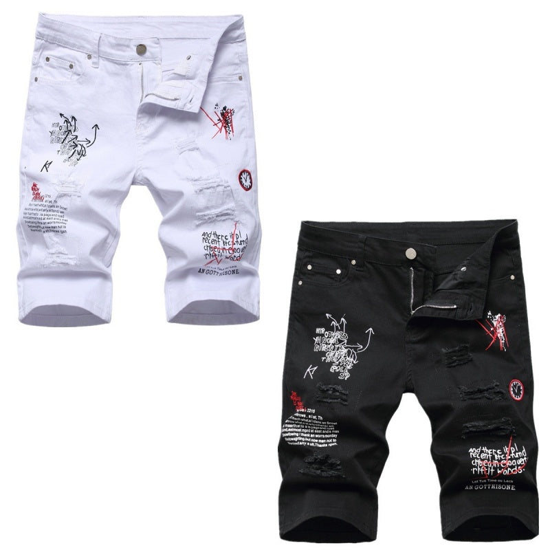 Denim shorts High-quality trendy casual pure cotton Non-stretch plus-size men's clothing