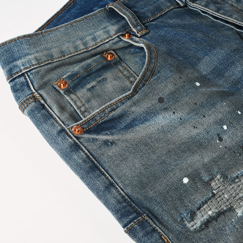 Purple brand Jeans High-quality pure cotton streetwear trousers Glossy ink-splatter finish