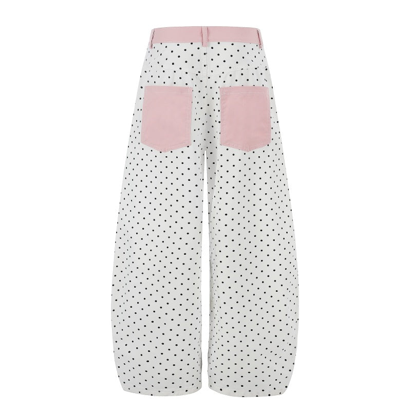 American-style streetwear harem pants Dotted Contrast Pocket Script Print Casual Pants
