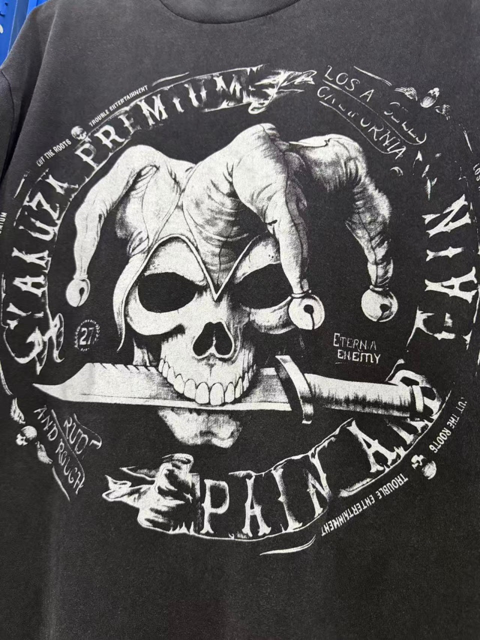 Vintage style washed summer wear T shirt Skull Clown