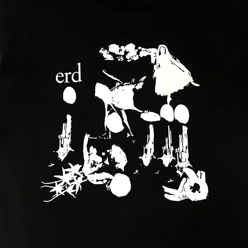 ERD T Shirts Front Chaos Figure Sketch Monochrome Casual Top