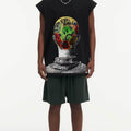 BIG FACE Drop-Shoulder Tank Top High-street vintage style featuring a small neckline, white-ink digital direct-to-garment (DTG) printing, and a heavy-duty, distressed wash finish; crafted from 260g double-yarn plain-knit fabric.