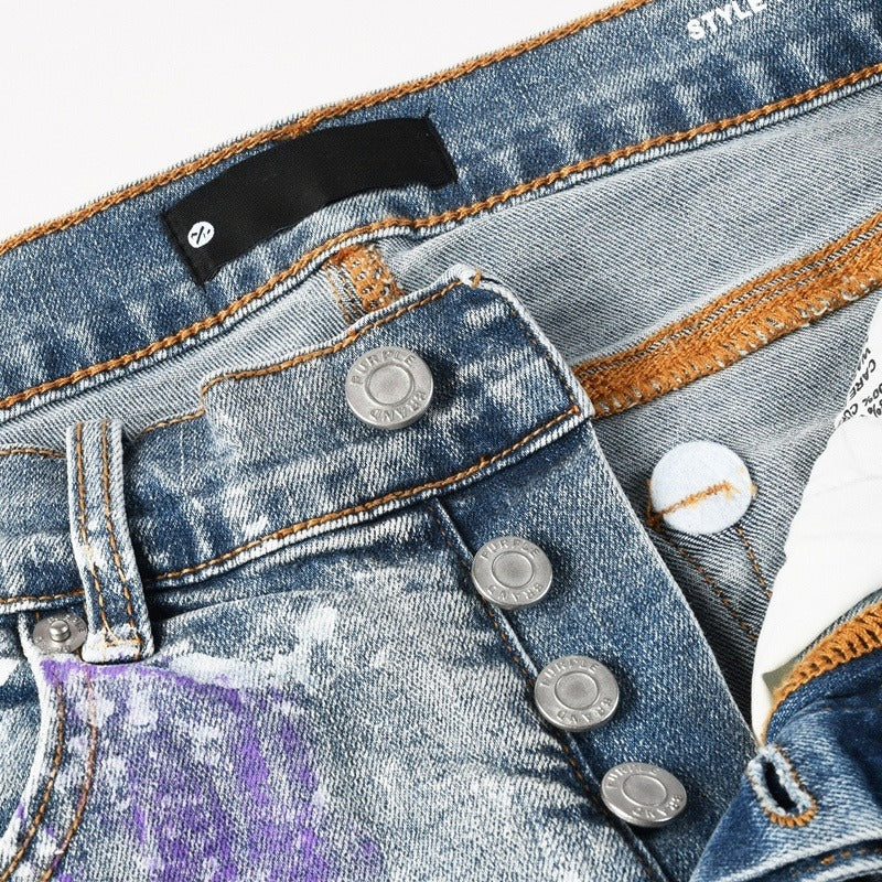 Purple brand Jeans High-quality pure cotton streetwear trousers Glossy ink-splatter finish