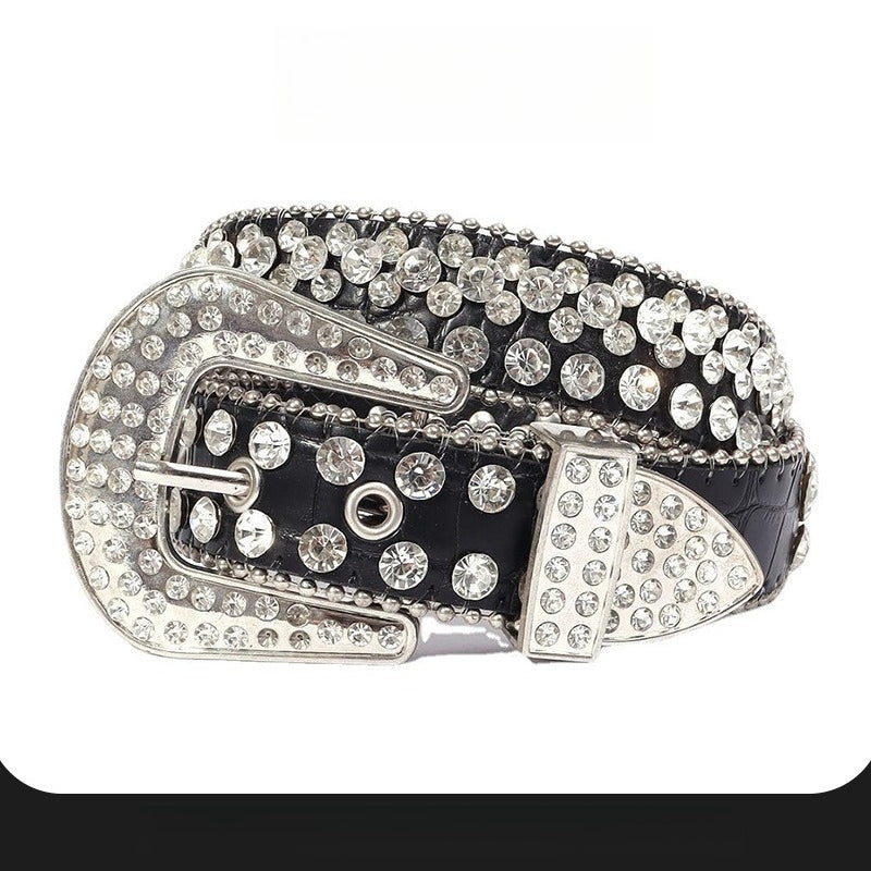 Hip-hop punk rhinestone belt shiny alloy buckle