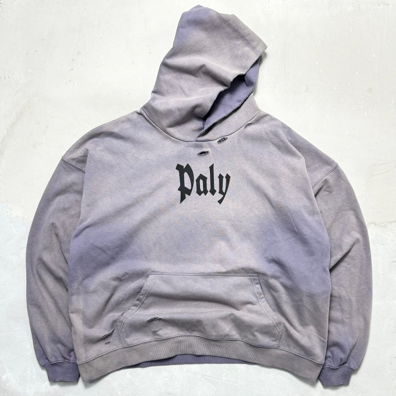 Unisex Vintage Hoodie [Twilight Mountain Purple] PalyHollywood SS25 "PL Classic Logo" Limited Edition Washed & Distressed Hoodie
