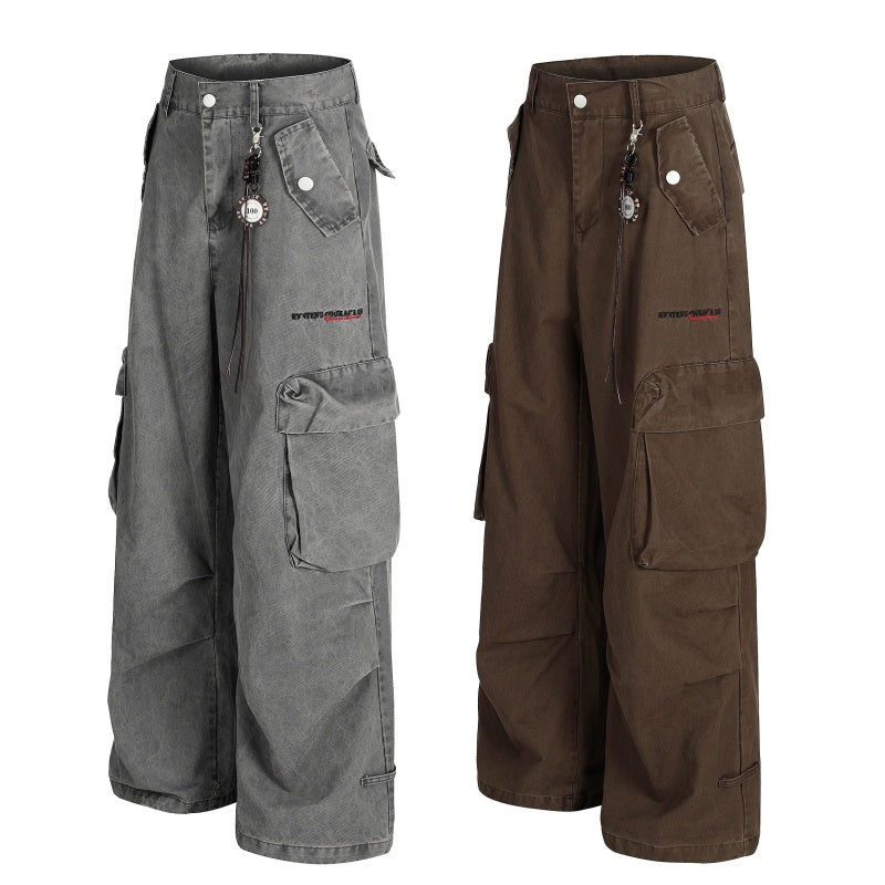 American-style streetwear harem pants Beaded Charm Multi-Pocket Cargo