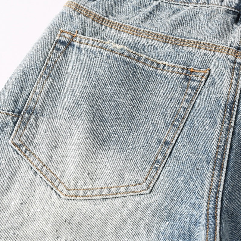 Purple brand Jeans High-quality pure cotton streetwear trousers Rhinestone-embellished straight-leg loose-fit