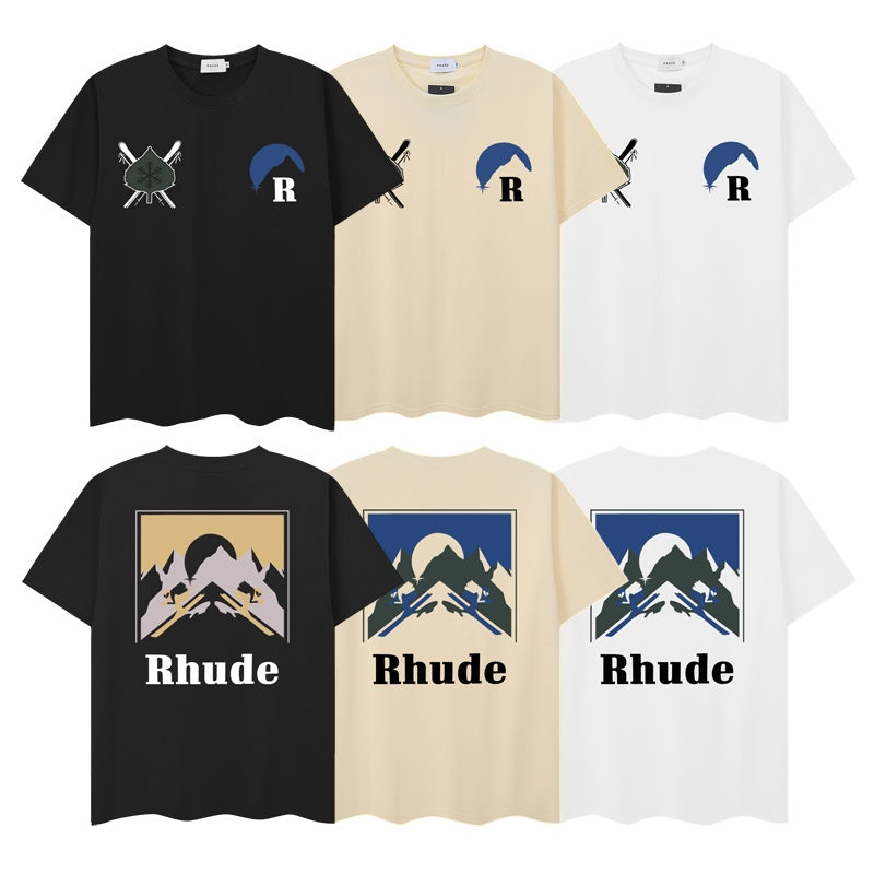RHUDE T Shirts Vintage Mountain Brand Motif