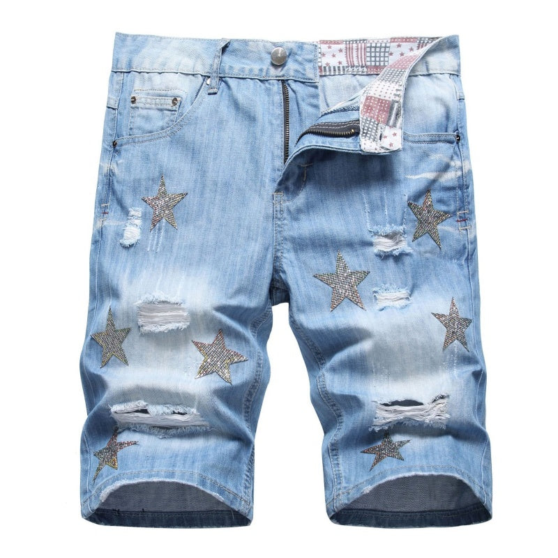 Denim shorts High-quality trendy casual pure cotton Non-stretch plus-size men's clothing