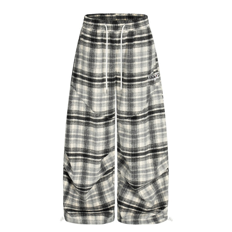 American-style streetwear harem pants Crinkled Plaid Relaxed Wide Cut Garment