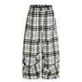 American-style streetwear harem pants Crinkled Plaid Relaxed Wide Cut Garment