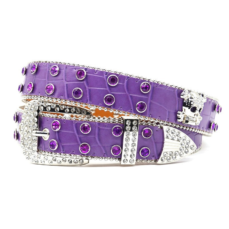 Hip-hop punk rhinestone belt skull wide belt