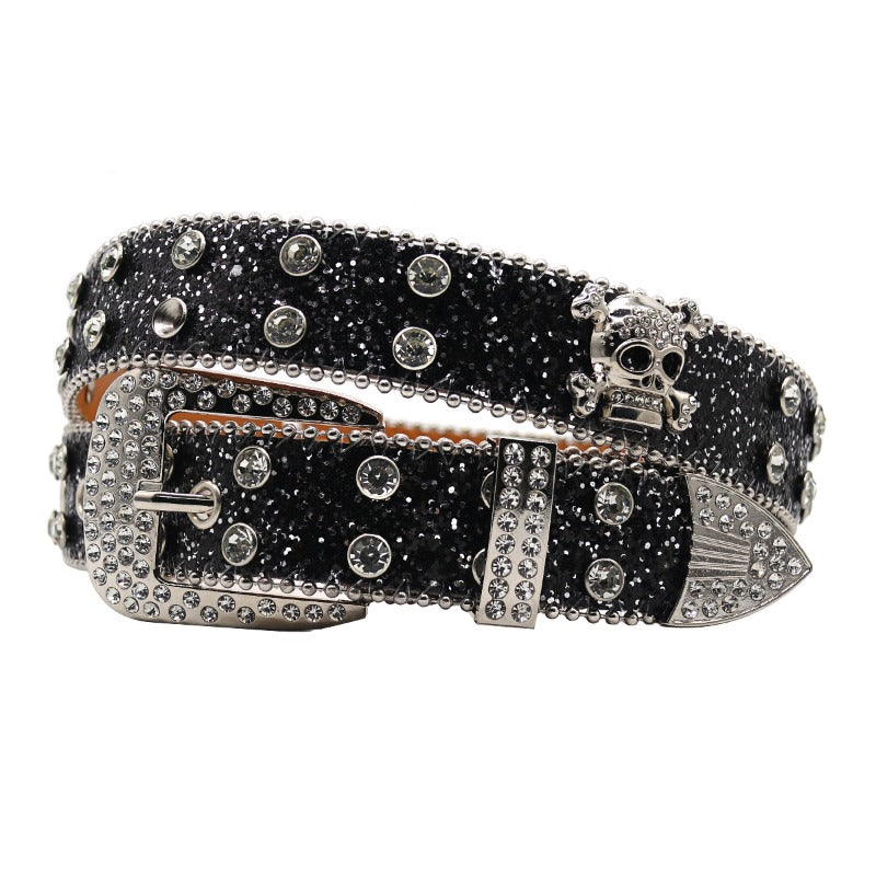 Hip-hop punk rhinestone belt skull wide belt