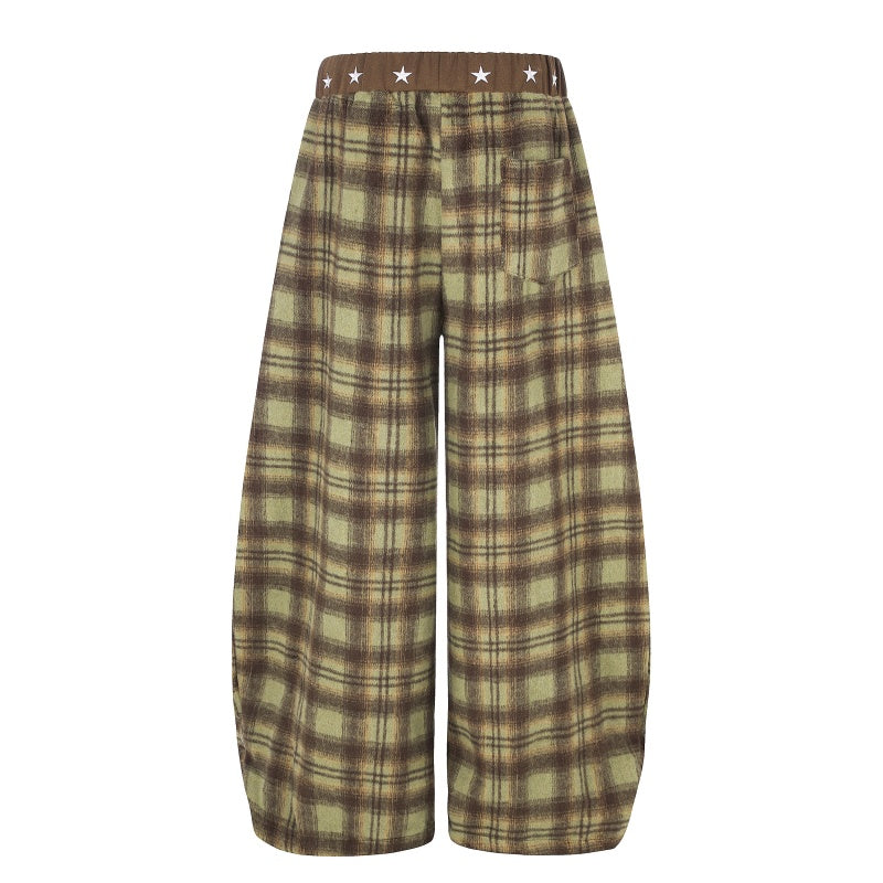 American-style streetwear harem pants Star Waistband Plaid Balloon Trousers