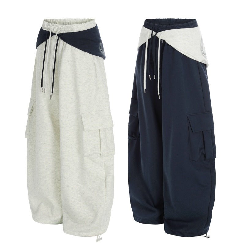 American-style streetwear harem pants Contrast Wrap Waist Letter Graphic Cargo Curved Bottoms