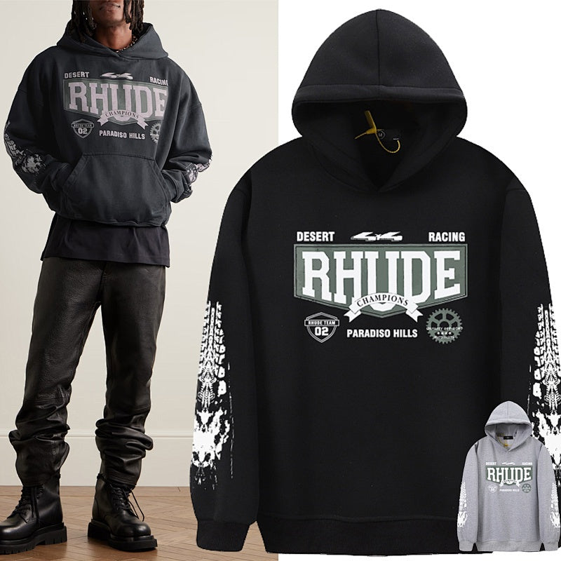RHUDE Hoodie Racing‑Inspired Streetwear Hooded Sweatshirt