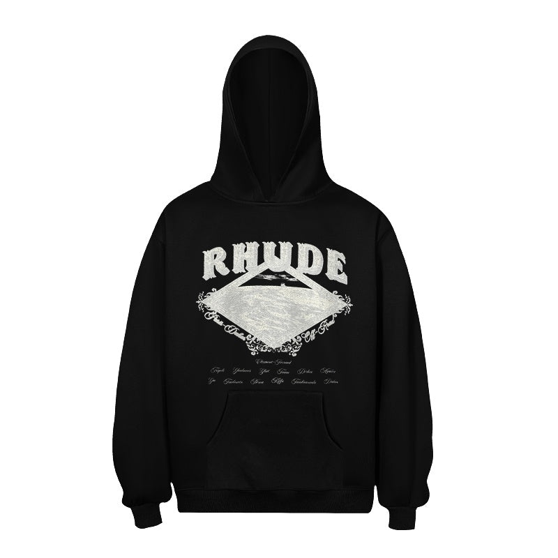 RHUDE Hoodie Faded Mountain Diamond Text Artwork